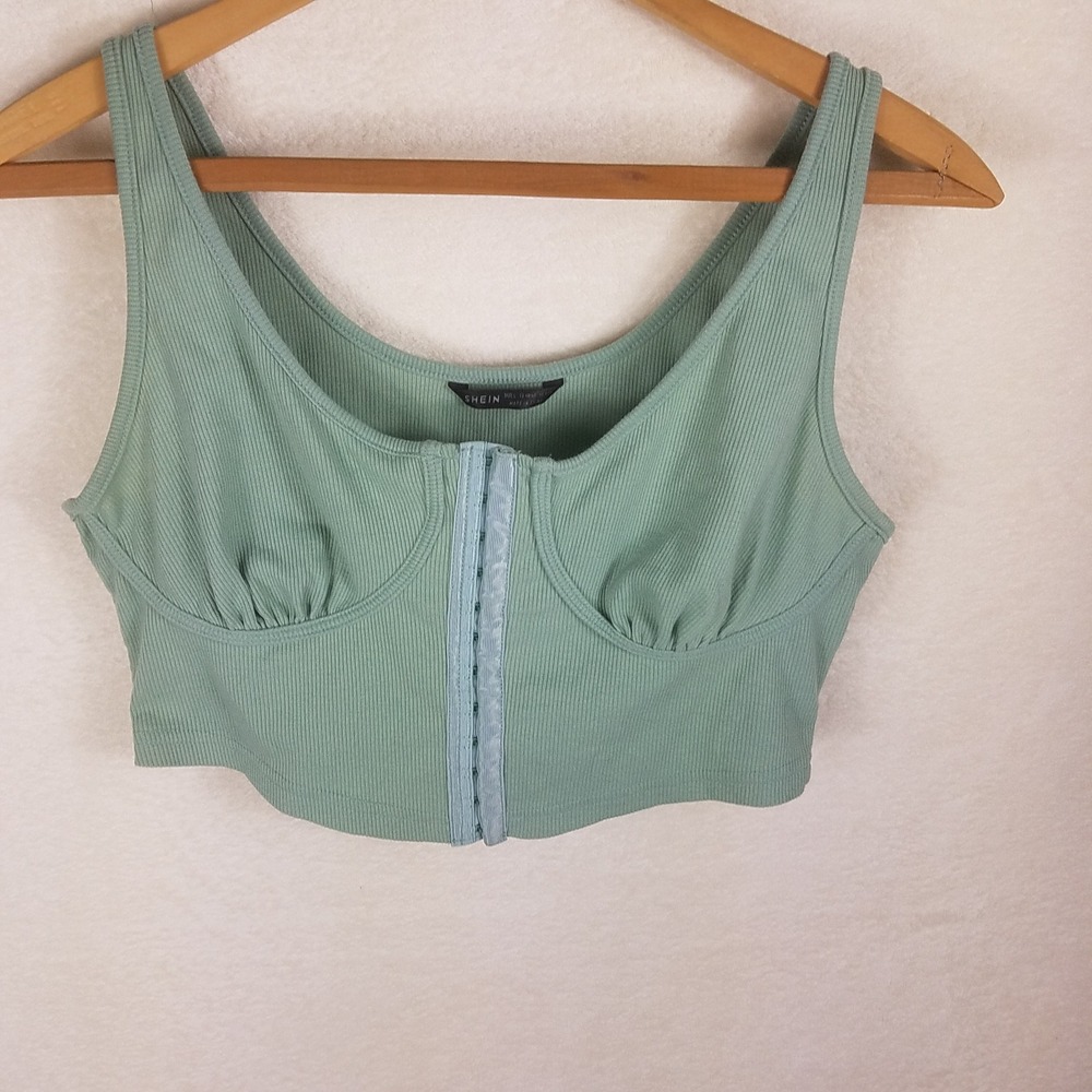 SHEIN Bustier Crop Top Womens Large Sage Green Hook and Eye Ribbed bralette - Picture 2 of 7